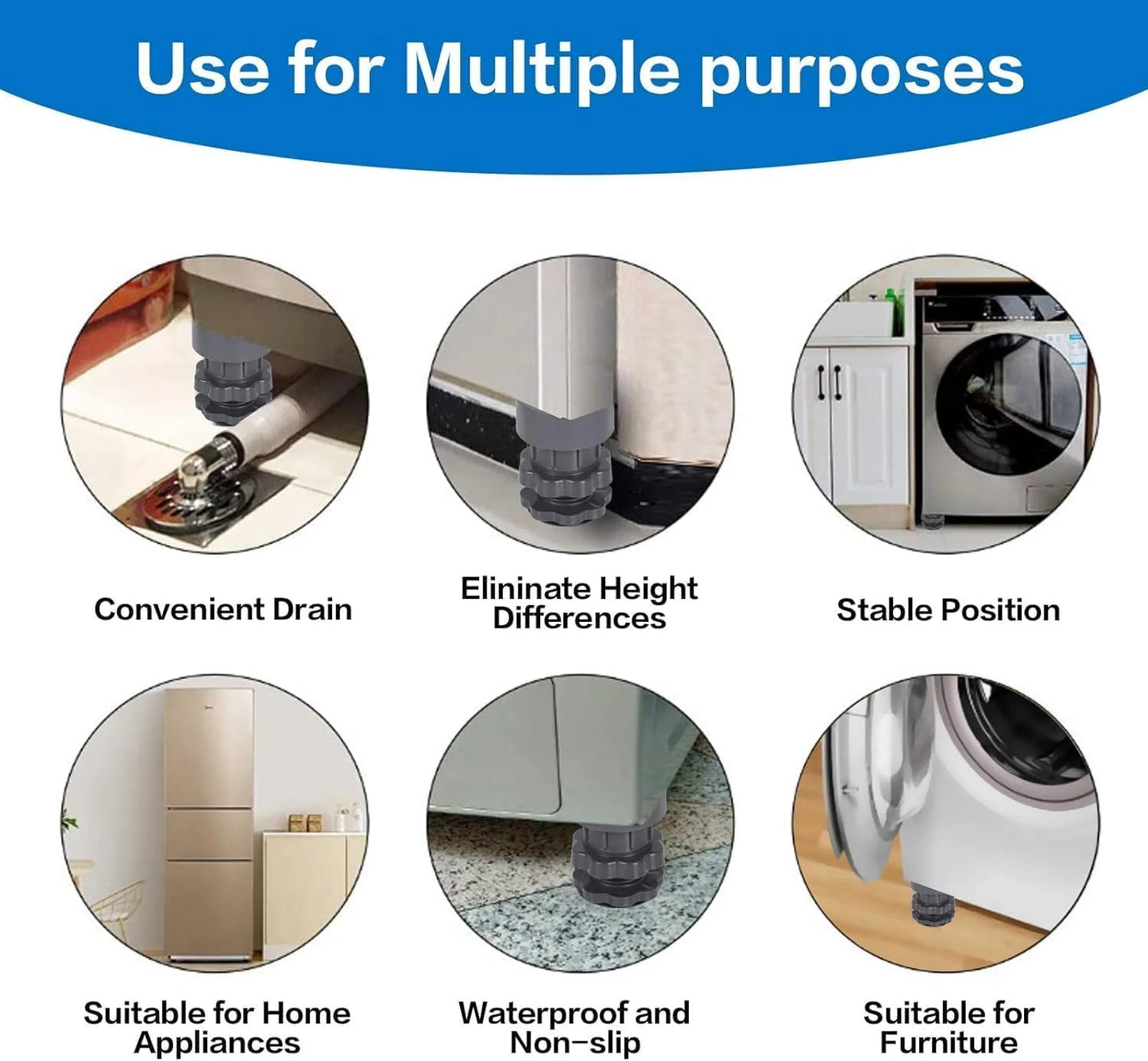 Washing Machine Vibration Pads, Floor Trays, Refrigerator Stand (4 Pcs Set)