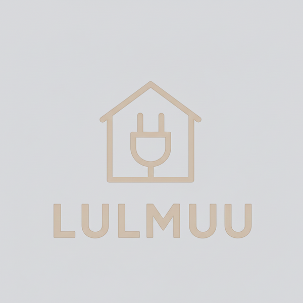 Logo of LULMUU with a house and plug symbol on a light gray background